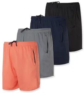 Real Essentials 4 Pack: Men's 5" Mesh Quick-Dry Running Shorts with Zipper Pockets & Drawstring (Available in Big & Tall)