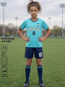 Argentina Style Soccer Jersey Set, Unisex Quick-Dry Football Uniform #10, Moisture-Wicking Lightweight Sports Wear for 5-A-Side Training