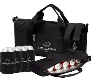 HELLAFAR GOLF Golf Bag Cooler- Golf Cart Cooler with Adjustable Shoulder Strap - Fits 6 12-Ounce Cans or Two 750ml Bottles - includes Four Can Cooler Sleeves