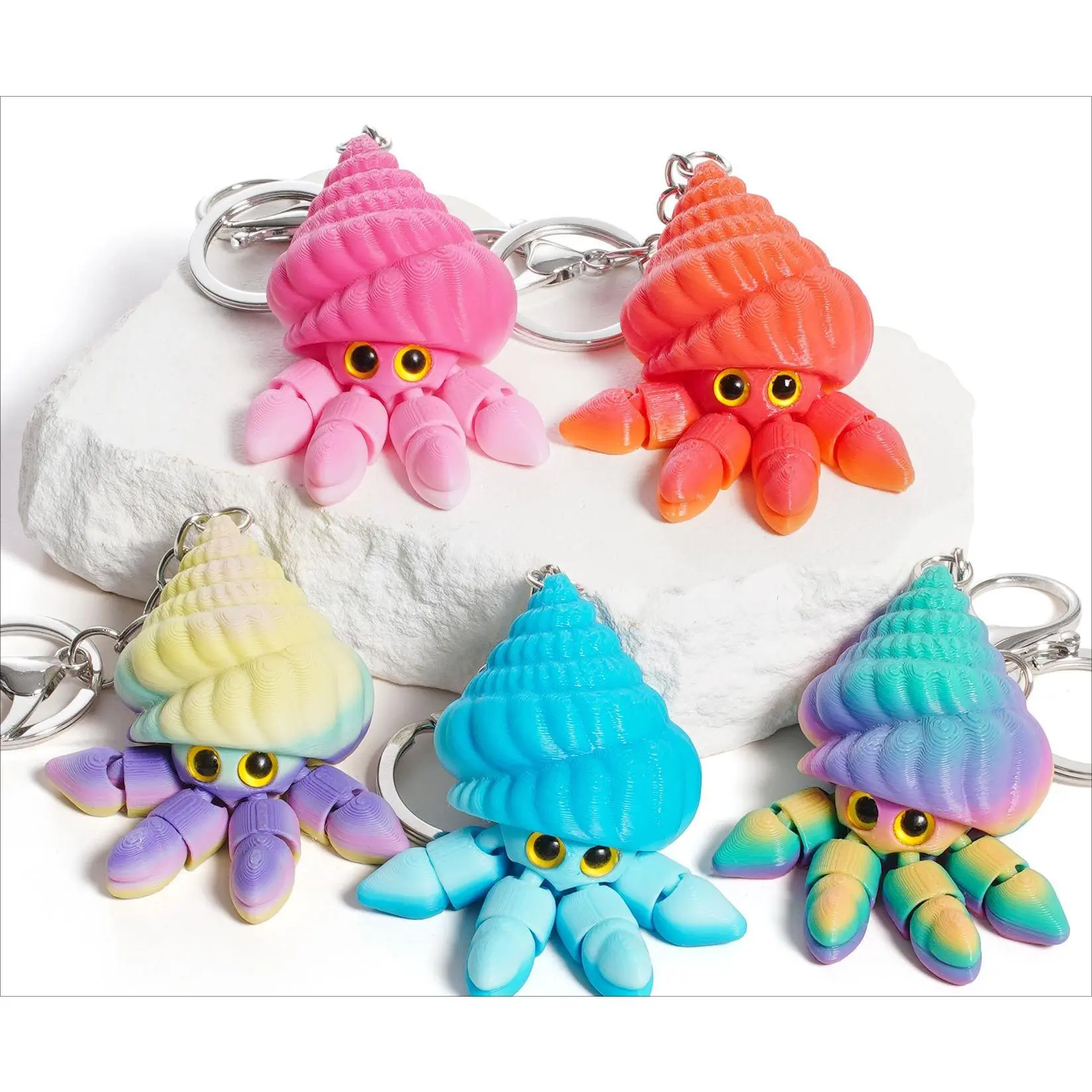 FuRise 3D Printed Hermit Crab Keychain – Movable Pendant, Cute Car & Bag Charm, Birthday Gift, Holiday Present, Party Favor