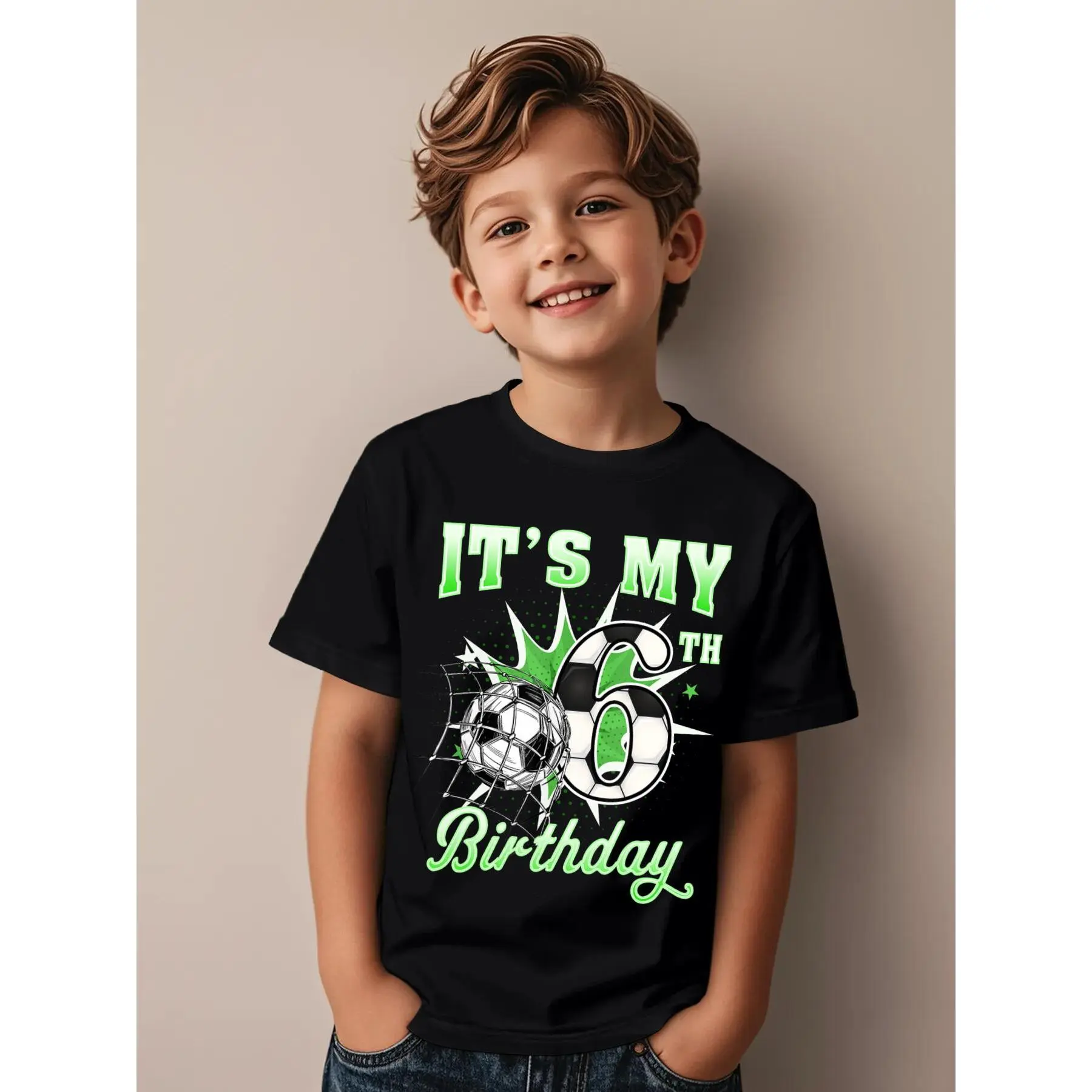 6 Year Old It's My 6th Birthday Soccer Ball Novelty Aesthetic Graphic Kid T-Shirt Popular Kid T Shirts Trending Tees Tops for Kid