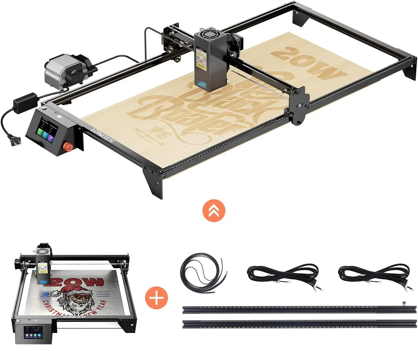 Longer New Upgrade RAY5 20000mW Laser Engraver Bundle with Air Assist Kit, Y-Axis Extension Kit, 15.7"x33.5" Engraving Area, High-Precision Class IV Wi-Fi DIY Tool with USB, Touch Screen, TF Card, App for Metal, Acrylic, Wood