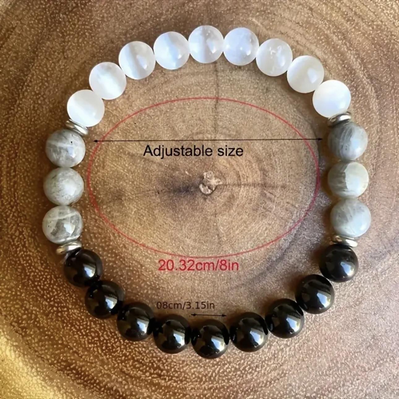 Protection Bracelet - Protect Your Aura From Negative Energies, Black Tourmaline, Selenite And Labradorite Stone Bracelet, 8mm Healing Bracelet