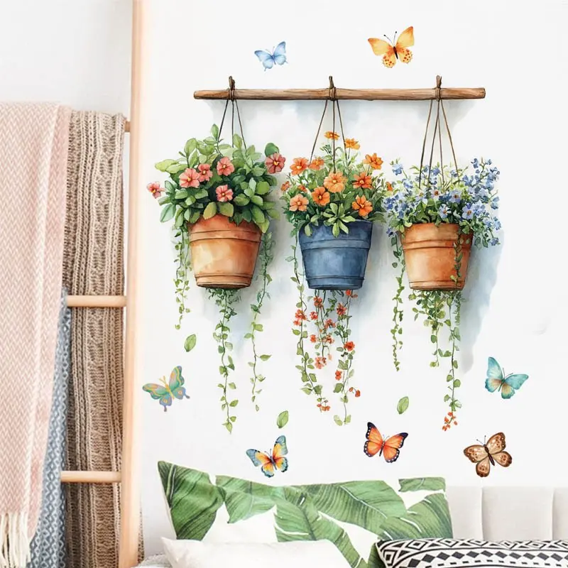 Self-Adhesive Removable Decorative Wall Sticker, Butterfly Floral Art Design, Ideal for Kitchen Nursery Living Room Bedroom Decor