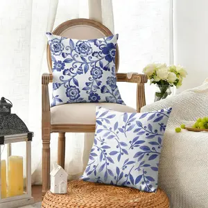 Blue Pattern hot Cushion Cover Summer Linen Pillow Case Breathable Eco-Friendly Natural Fabric Cushion Cover, Double-Sided Print Decorative Pillow Cover with Invisible Zipper, Durable Sofa Couch Pillowcase for Living Room Home Decor