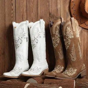 [New Colors Arrived] Women's Cowboy Boots - Shining rhinestone Western Classic Embroidered Boots, Pointed Zipper Retro Fashion Tall Boots, Botas Girls' Shoes Walking Shoes Comfortable Decoration