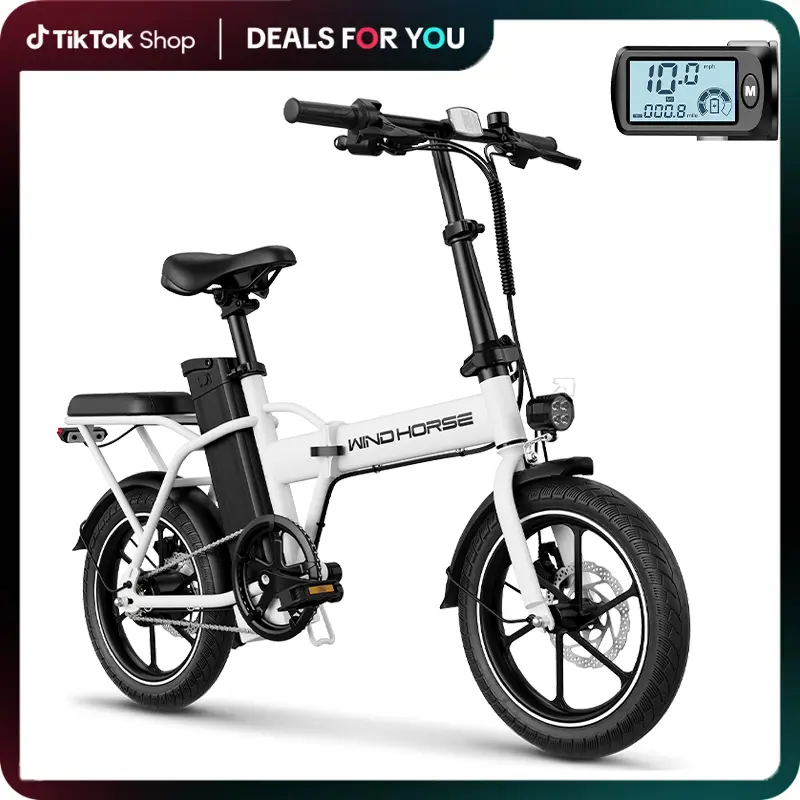 Windhorse W2A Folding Electric Bike for Adults, 16" Lightweight Step-Over City Ebike with Rear Seat, 20MPH Max Speed, 35 Miles Range, Commuter Folding E-Bike