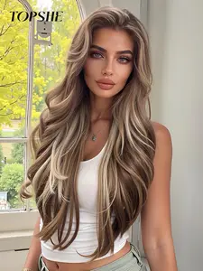 28 Inch Long Blonde Highlight Lace Front Wigs for Women, Gorgeous Fluffy Wigs without Bangs, Synthetic Lace Front Wigs for Party, Daily Use