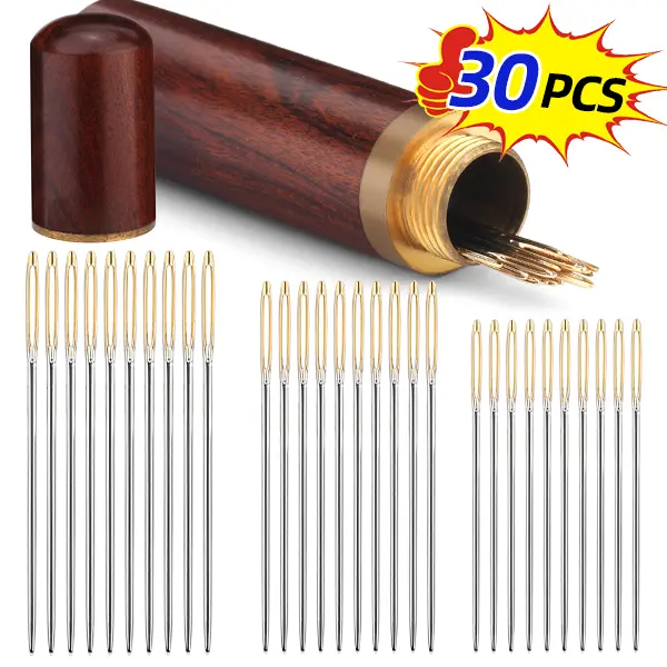 30 Pcs Assorted Size Sewing Needles, Large Eye Stainless Steel Hand Sewing Needles, Easy to Thread for Sewing, Embroidery, Clothing Repair & DIY Crafts