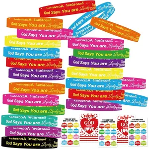 110 count/30 Sets Christian God Says You Are Bracelets Sets with Religious Cards Gospel Tracts Scripture Gifts  Loves You WristBands(God Says You Are)