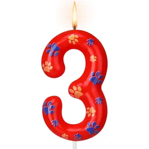 Conelist Number 3 Dog Paw Birthday Candles Dog Toppers Candles Numeral Birthday Cake Topper Boy Girl Paw Party Decoration Party Supplies
