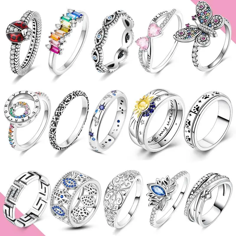 Original 925 Silver Ring For Woman Star Sun Butterfly Zircon For Engagement Weddling Party Fashion Jewelry