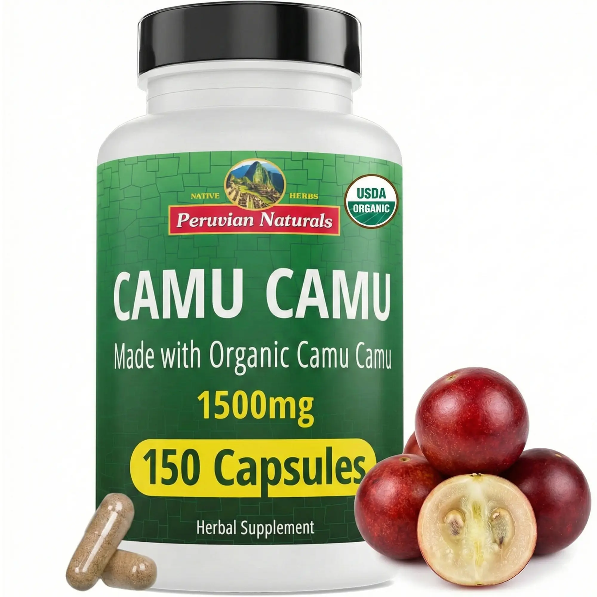 USDA Organic Camu Camu Berry Vitamin C Capsules - 1500mg, 150 Vegan Pills, Antioxidant-Rich Whole Food Supplement to Boost Energy, Immune Support & Fitness Enhancement, Antioxidants
