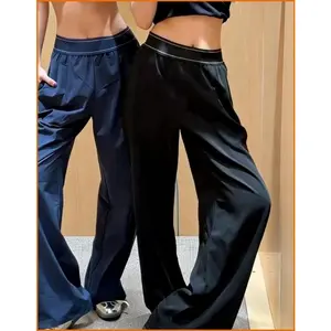 PinePulse Spring Summer Casual Sports Style Woven Wide-leg High-waisted Slimming Quick-drying Straight Pants For Women AL67000 Polyester Fiber Spandex - Trouser, Fabric