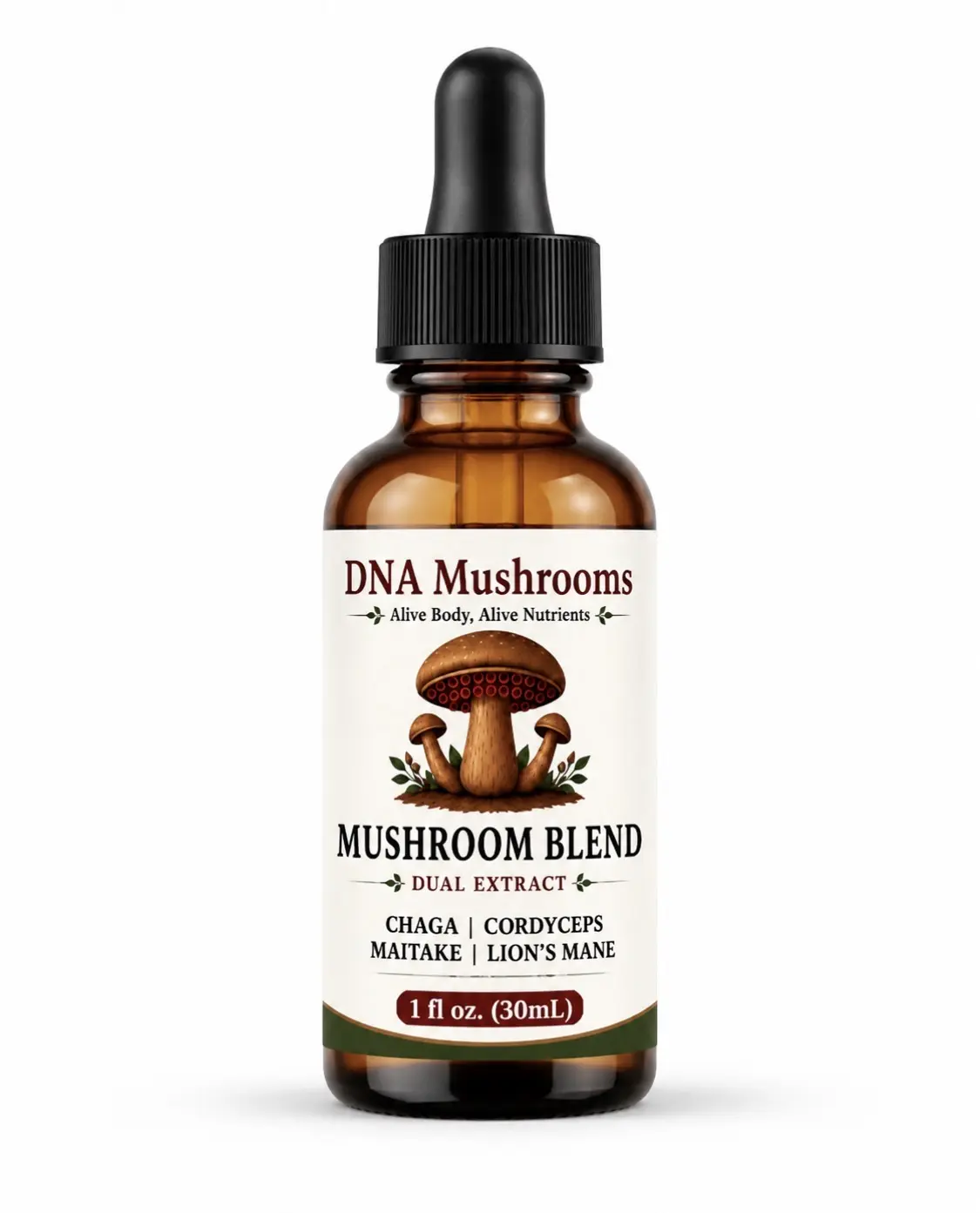 DNA Mushroom Blend Chaga, lion mane, cordyceps, maitake, supports focus, metabolic wellness, natural energy, antioxidant, detox, joint and muscle health, naturalhealth