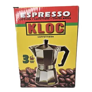 KLOC Aluminum Espresso Maker 3 Cup – Classic Italian Moka Pot Stovetop Coffee Maker with Heat-Resistant Handle, Durable Black Finish, Rich & Aromatic Brew