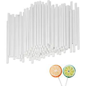 100Pcs Plastic Cake Pop Sticks, 6-inch Hollow Lollipop Sticks, Thick 4mm Candy Making Accesories for Hard Candy Chocolate Cookies Rice Krispie