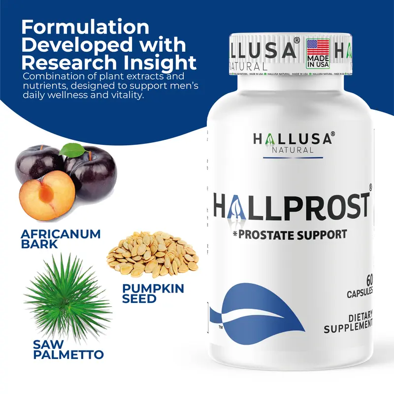 HALLUSA NATURAL Hallprost Prostate Dietary Supplements 60 Capsules with Saw Palmetto Pygeum Africanum Pumpkin Seed Zinc Vitamin E for Nocturia Relief & Men's Health - Fitness 6