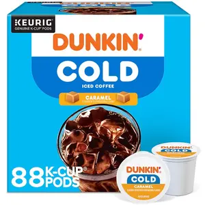 Dunkin' Cold Caramel Iced Coffee K-Cup Pods, Medium Dark Roast, 88/Carton