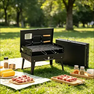 Foldable Cast Iron Charcoal Grill, Windproof Portable BBQ Grill, No Assembly Outdoor Cooking Gear for Camping, Picnic, Backyard, Tailgating & Travel.Foldable Design No Assembly Required Easy Carry Design Compact Storage  #PortableBBQSet