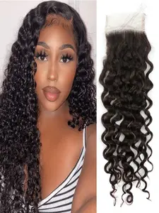 Water Wave 10-18 Inches 4*4 Lace Closure Human Hair, Free Part 100% Unprocessed Brazilian Virgin Hair, Natural Color with Baby Hair