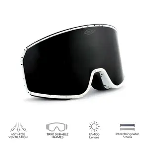 Avalanche Shredders Snow Goggles - White Frame with Black Polarized UV400 Lenses, TR90 Durable Frames, Anti-Fog Ventilation, Interchangeable Straps.