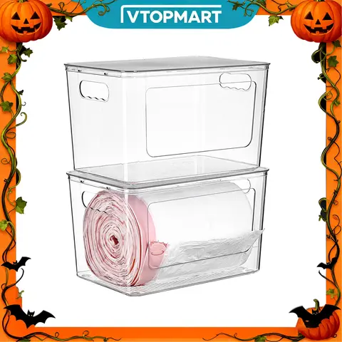 【Trash Bag Organizer】Vtopmart 2/4 Pack Trash Bag Holder, Stackable Garbage Bag Dispenser for 13/30/33 Gallon Bags, Clear Organizer Bins for Under Kitchen Sink, Laundry Room Organization and Storage, TikTokShopFallDealsForYou, Halloween Gift