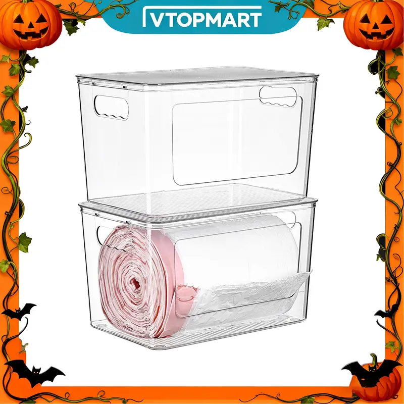 【Trash Bag Organizer】Vtopmart 2/4 Pack Trash Bag Holder, Stackable Garbage Bag Dispenser for 13/30/33 Gallon Bags, Clear Organizer Bins for Under Kitchen Sink, Laundry Room Organization and Storage, TikTokShopFallDealsForYou, Halloween Gift