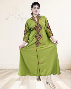 Traditional Dress – Olive Green with Geometric Embroidery | Sadat Boutique