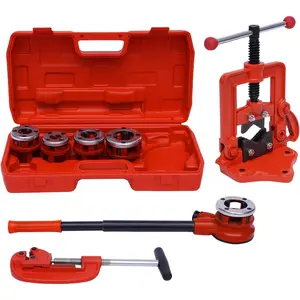 Ratchet Pipe Threader Kit, Ratcheting Pipe Threading Tool Set with 6 Dies- 1/4", 3/8", 1/2", 3/4", 1", 1-1/4" & Storage Case