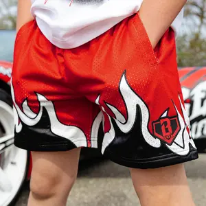 Baseball Lifestyle 101 Shorts –  Flame Youth Shorts | Fun Baseball Streetwear | Quick Dry Summer Mesh | Elastic Waistband | Gift for Kids