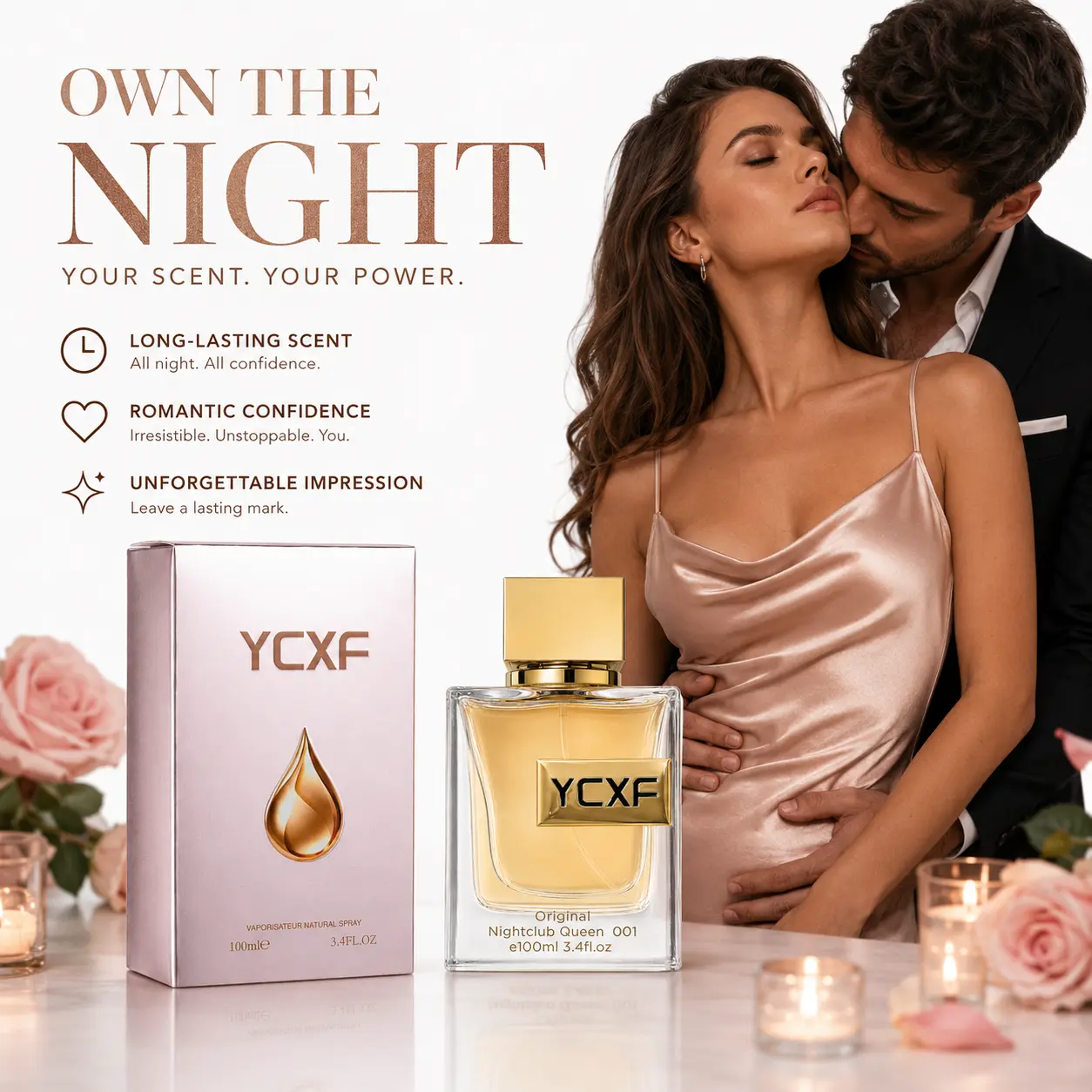 YCXF Nightclub Queen Pheromone Perfume for Women Eau de Parfum 100ml Long Lasting 24H Vanilla Floral Gourmand Scent with Pear Bergamot Rose Jasmine Amber Musk for Date Night Daily Wear Party Halloween Christmas Valentine Gift for Her, Liquid Women's Fragr