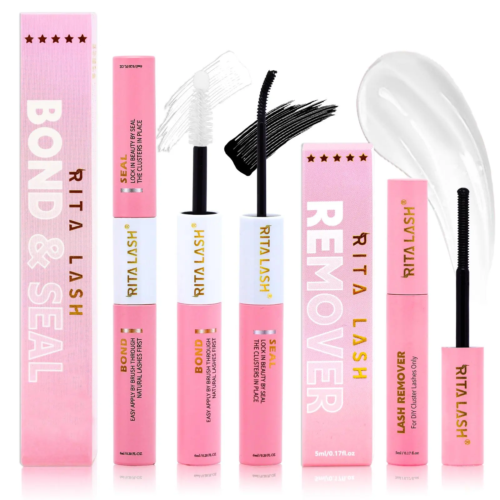 Lash Bond & Seal & Remover, 1 Set Individual Cluster Lashes Glue & Mascara Remover, Gentle Hypoallergenic Makeup Remover for Eyelash, Super Hold for Sensitive Eyes, Makeup, Cosmetic Makeup Remover, Eyelash Extension Remover