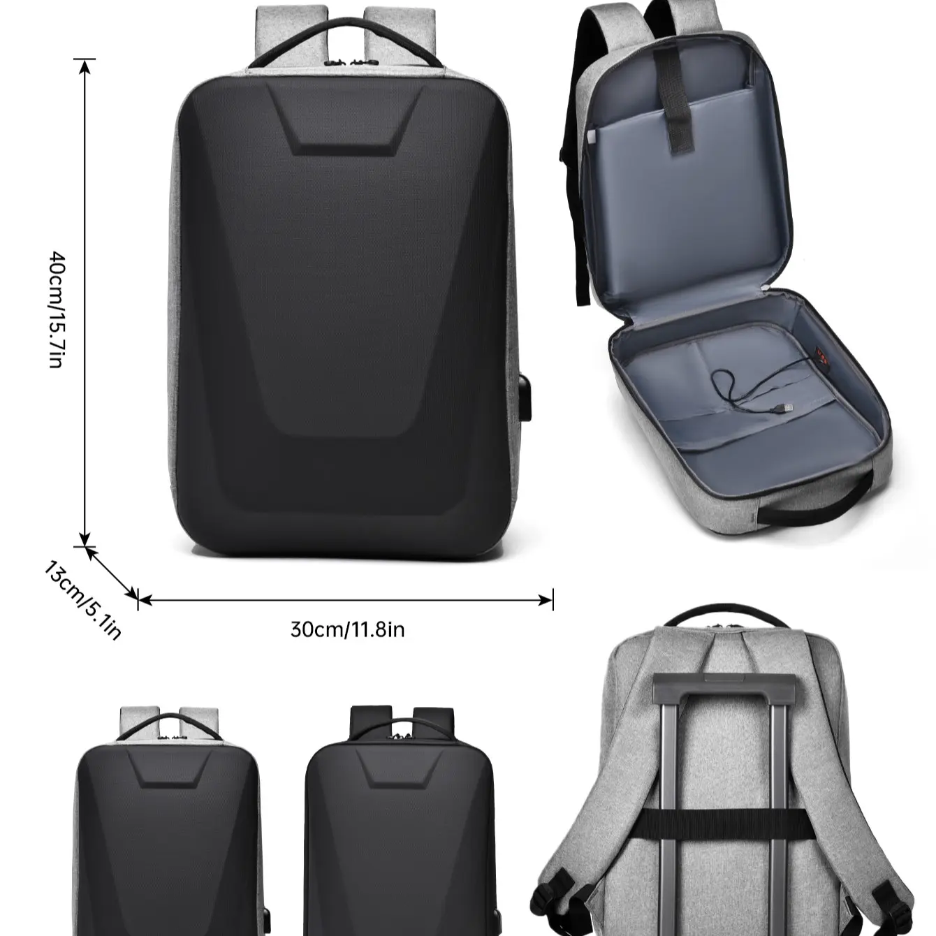 Men's Hard Shell Tsa Laptop Backpack, 17.3 Inch Anti-Theft Design, Lightweight & Quick-Dry Patchwork Style, Ideal for Tesla Cybertruck Users