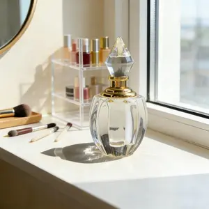 Luxury Hand-Blown Refillable Glass & Metal Empty Perfume Vial for Her, Clear Fragrance Container, Travel-Sized Essential Oil Bottle with Dropper, Cosmetics Makeup Tools, Ideal Birthday Gift for Wife Girlfriend Mom Fragrance Aficionados