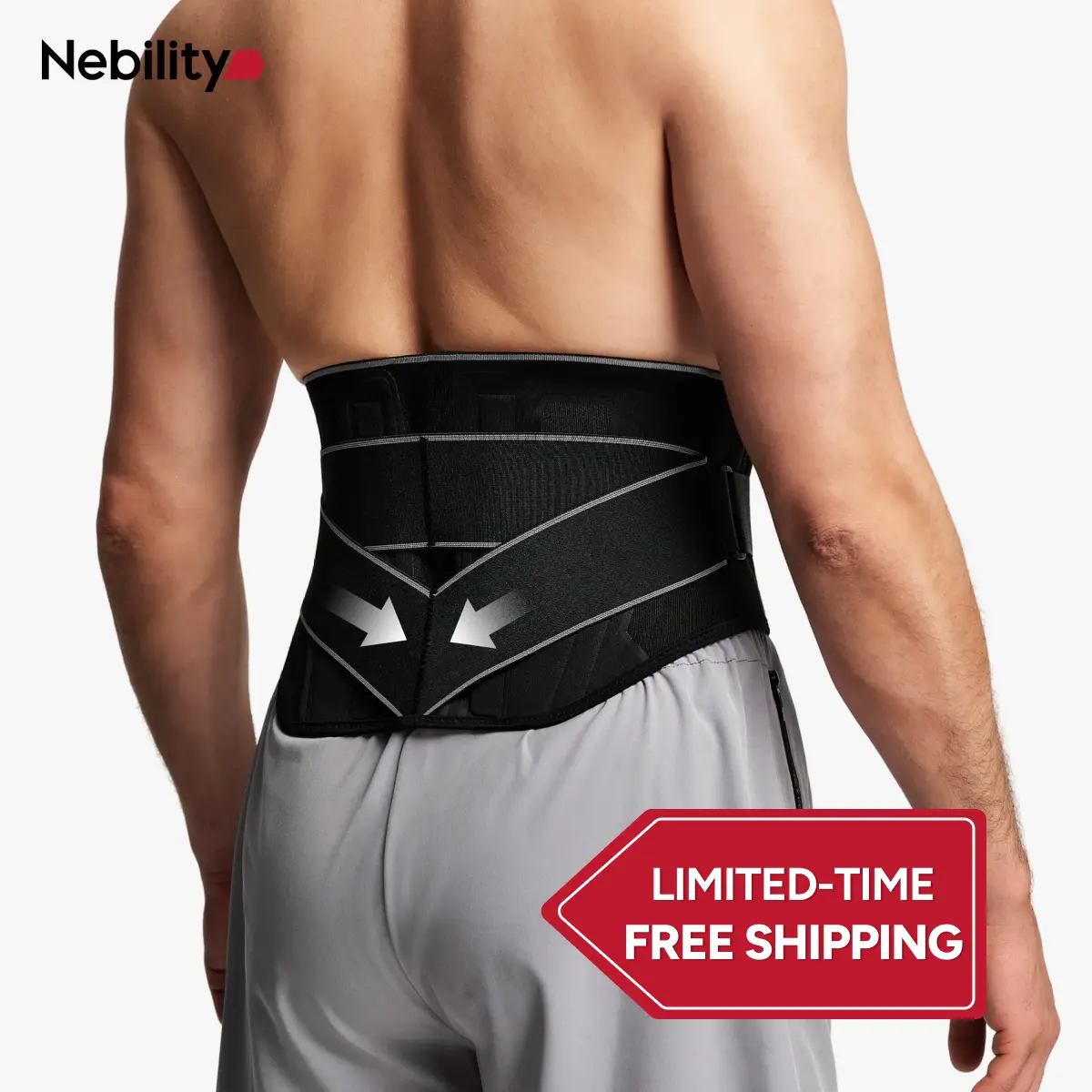 【New Arrival】Nebility Men’s Adjustable Lumbar Support Belt, Back Brace for Men with Four Steel Bones, Dual Velcro Waist Support for Gym, Workout & Daily Wear