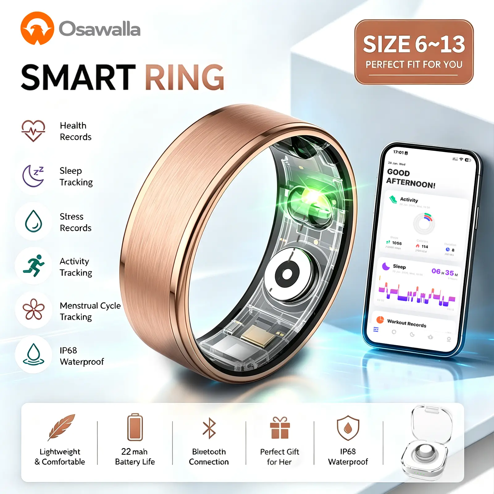 2026 New Smart Ring Health Tracker for Women and Men,5ATM Waterproof ,Fitness Monitor, Sleep Tracker ,No App Subscription