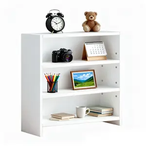 Desktop Bookshelf & Desk Organizer Shelf, 3-Tier Display Rack, Wooden Table Top Storage Organizer with Adjustable Shelves, White Book Shelf for Office, Dorm, Living Room