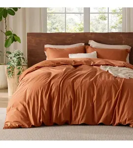 104"x90" King Duvet Cover, Burnt Orange Washed Cotton, Linen Feel All Seasons Orange King