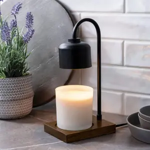 Black & Wood Candle Warmer Lamp – Flameless Candle Melter for Cozy Home Decor