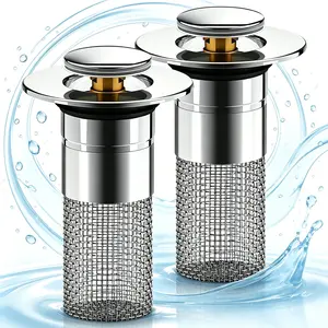 Sink Drain Strainer Hair Catcher Bathroom Sink Stopper Pop Up Sink Drain Filter with Removable Stainless Steel Filter Basket Floor Drain for US Universal Replacement