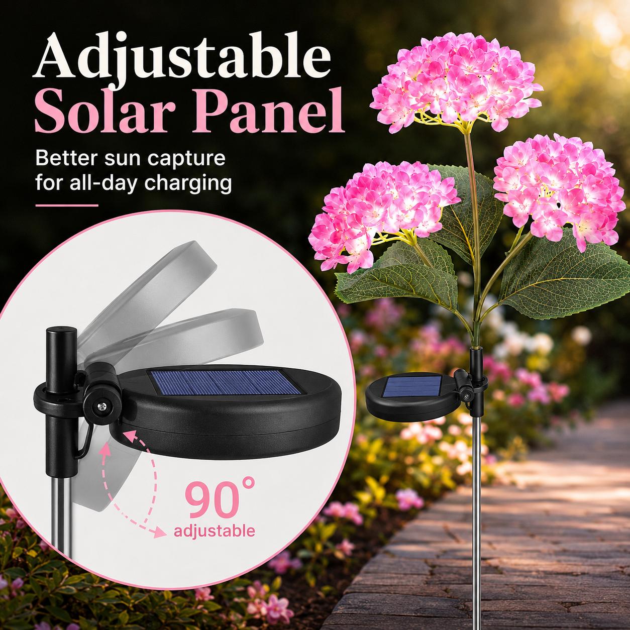 Solar Hydrangea Garden Lights Outdoor, 3-Bloom 18-LED IP65 Waterproof Flower Stake Light for Yard, Patio, Pathway & Lawn Decor, Mother's Day Gift, Outdoor Solar Light