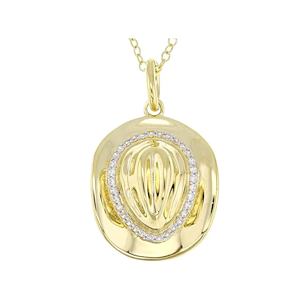 JTV White Cubic Zirconia 18k Yellow Gold Over Sterling Silver Cowboy Hat Pendant with Chain 0.25ctw