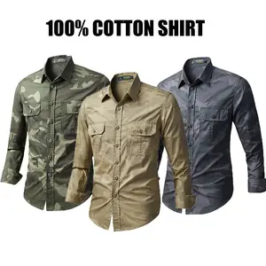 1-pack men’s camouflage pure cotton long-sleeve shirt, vintage workwear style with two pockets, casual shirt