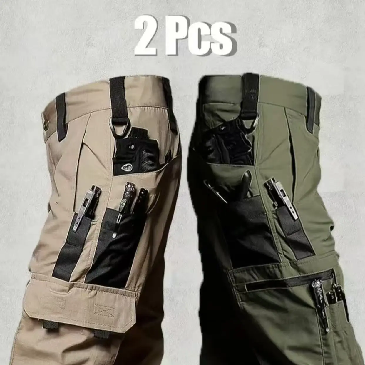Men's 2-Pack Solid Color Tactical CargoPants, Multi-PocketDesign with Zipper Closure, Durable Outdoor TrainingTrousers, Available inMultiple Colors, Ideal for OutdoorActivities,Hiking, Camping and More, 230 GSM Men's Pants