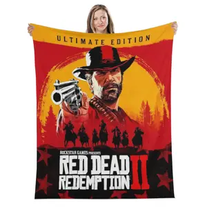 Red Dead Redemption John Marston Flannel Blanket - Premium Flannel Material Game Series Cowboy Characters Throw for Home Bedspread Decoration Mother's Day Valentine's Day Birthday Christmas Gift