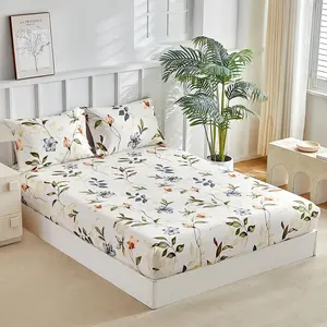 King Size Fitted Sheet Set, 16' Deep Floral Fitted Sheet with 2 Pillowcases, Soft & Breathable Microfiber Vintage Floral Print Bedding Set (Not Including Flat Sheet)
