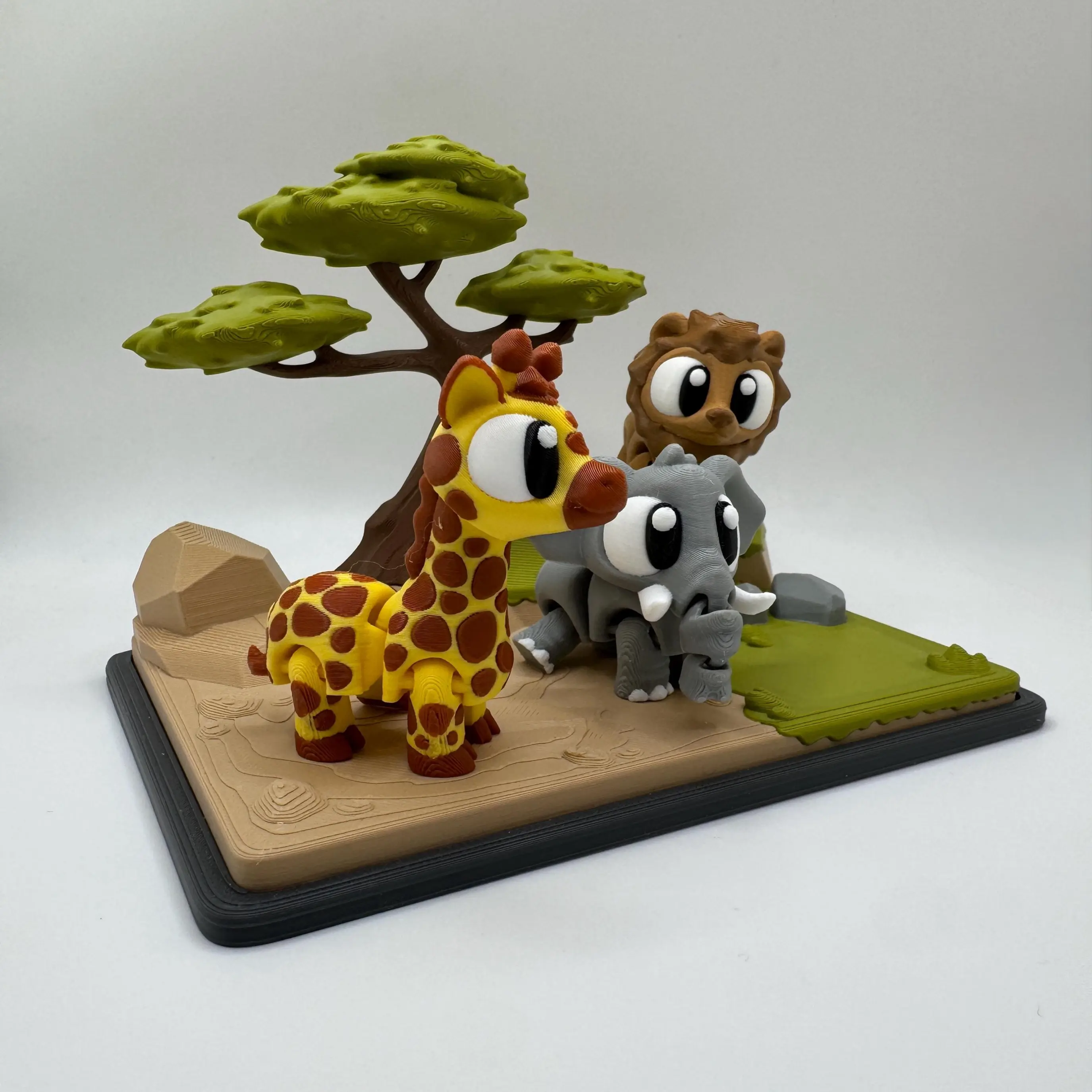 Safari Animal Habitat Set | 3D Printed Jungle Display | Cute Giraffe, Elephant & Lion Diorama | Kids Room Decor Gift