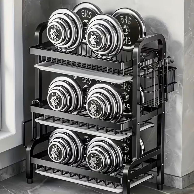 3-Tier Metal Kitchen Counter Organizer - Heavy Duty Dish Drying Rack with Drain Tray & Drainage, Space-Saving Kitchen Accessory Storage Rack for Plates, Bowls, Cups, Utensils, Cutting Boards (Box Pack), Kitchen Accessories