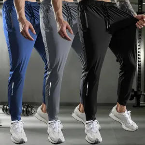 3-Piece Men's High Elastic Ice Slip Fiber Running Pants - Breathable Sweatpants with Zip Pockets for Outdoors - Ice Slip Fiber Fabric (Machine Washable)